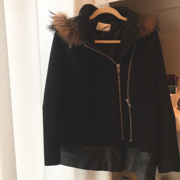 Sandro Jackets & Blazers - SANDRO Wool Fur-Trimmed Jacket